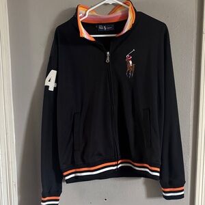 Vintage Ralph Lauren Black Track Jacket with Orange & White Stripes